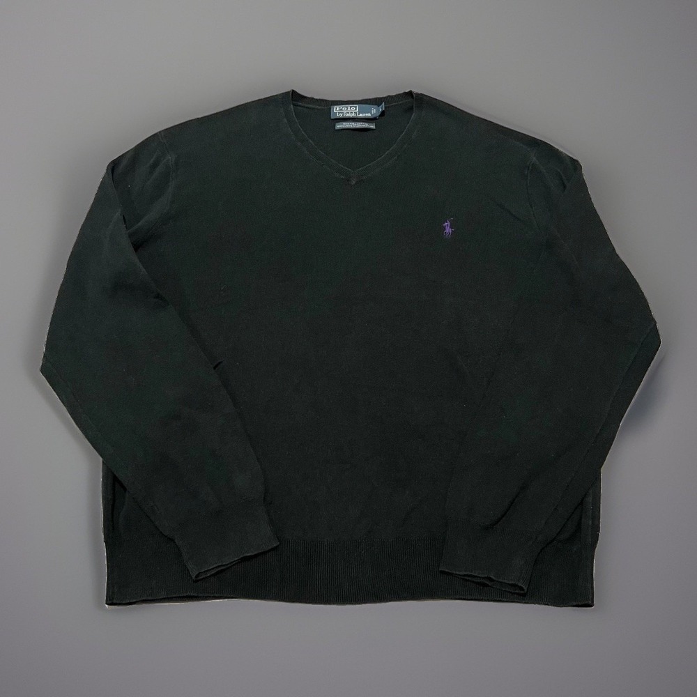 Polo Ralph Lauren Mens Washed Black Soft Pima V-Neck Long Sleeve Sweater Size L